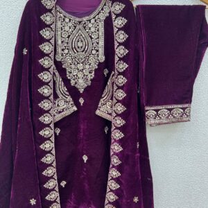 Velvet Elegance: Designer Party Wear Set with Heavy Embroidery