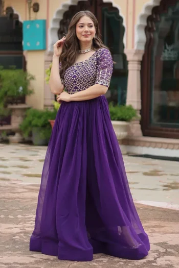 Divine Bloom Designer Gown with Zari and Sequins Embroidery