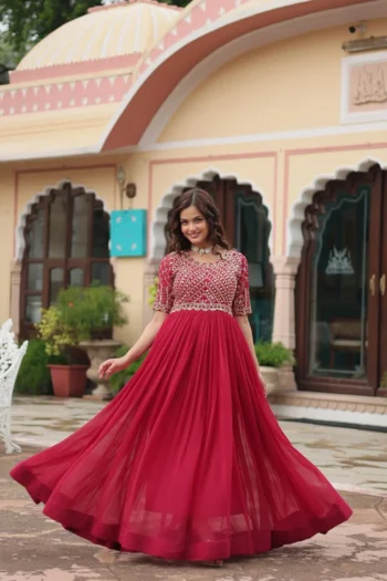 Divine Bloom Designer Gown with Zari and Sequins Embroidery