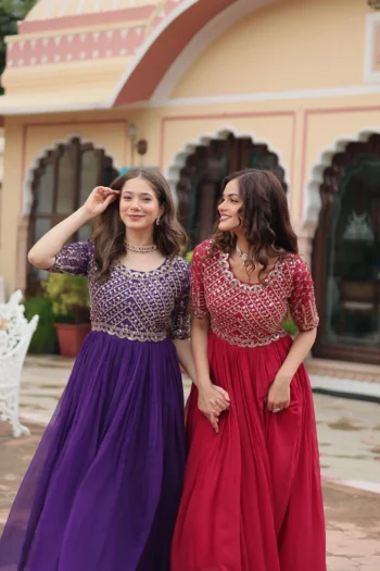 Divine Bloom Designer Gown with Zari and Sequins Embroidery