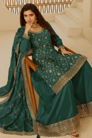 Elegant Chinon Silk 3-Piece Kurti Palazzo Dupatta Set