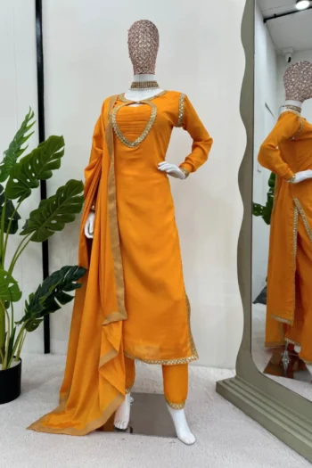 Exclusive Chinon Silk Kurta-Pant-Dupatta Set with Sequin Work