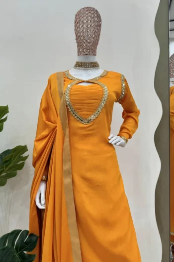 Exclusive Chinon Silk Kurta-Pant-Dupatta Set with Sequin Work