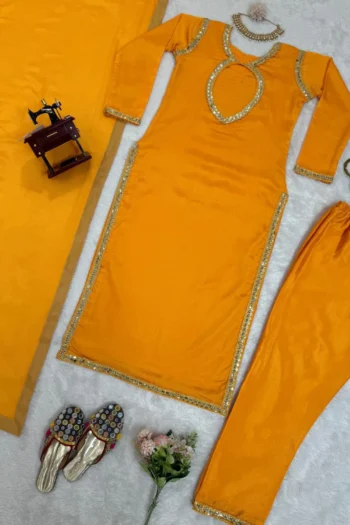 Exclusive Chinon Silk Kurta-Pant-Dupatta Set with Sequin Work