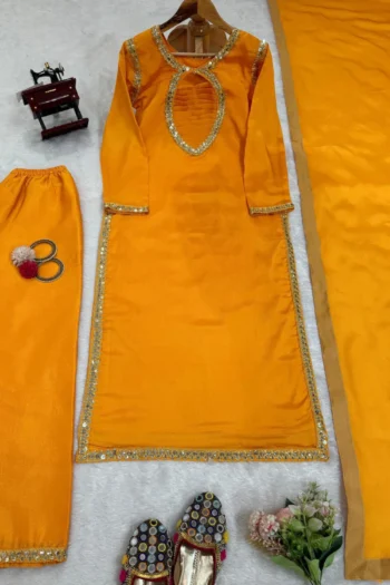 Exclusive Chinon Silk Kurta-Pant-Dupatta Set with Sequin Work