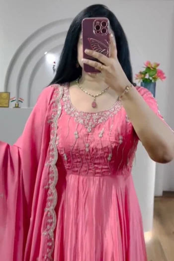 Elegant Chinon Embroidered Gown with Sequin & Thread Dupatta