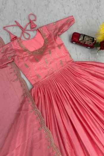 Elegant Chinon Embroidered Gown with Sequin & Thread Dupatta