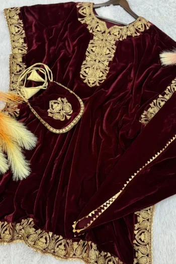 Winter Collection: Embroidered Velvet Kaftan, Dhoti & Potli