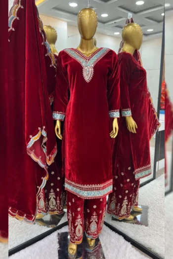 Luxurious Velvet Party Wear Set with Embroidery & Sequence