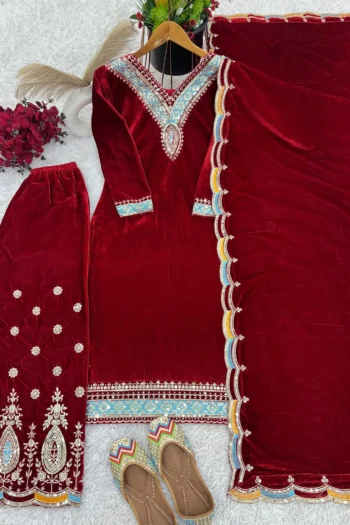 Luxurious Velvet Party Wear Set with Embroidery & Sequence