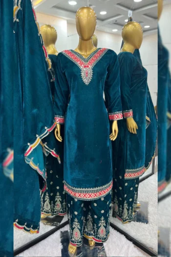 Luxurious Velvet Party Wear Set with Embroidery & Sequence