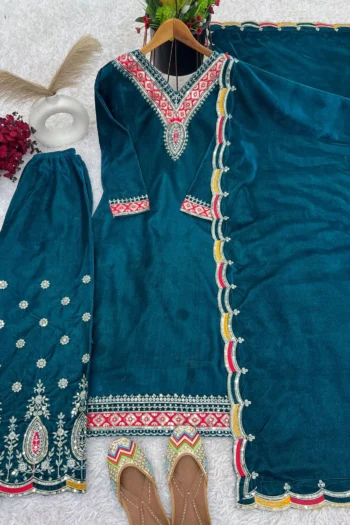 Luxurious Velvet Party Wear Set with Embroidery & Sequence