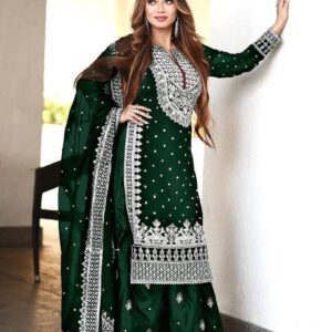 Royal Embroidered Sequence Work Top-Gharara and Dupatta Set