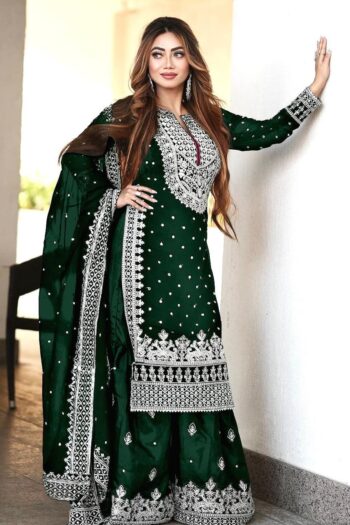 Royal Embroidered Sequence Work Top-Gharara and Dupatta Set