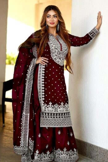 Royal Embroidered Sequence Work Top-Gharara and Dupatta Set