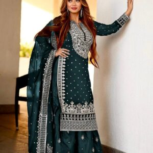 Royal Embroidered Sequence Work Top-Gharara and Dupatta Set