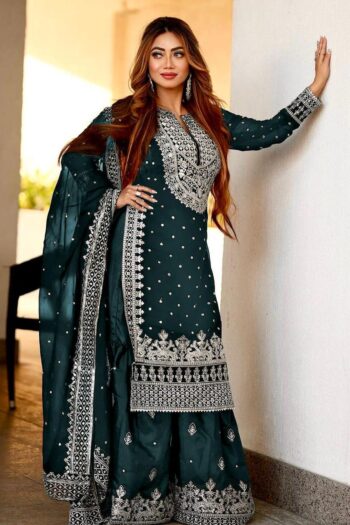 Royal Embroidered Sequence Work Top-Gharara and Dupatta Set