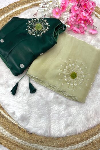Premium Jimmy Choo Satin Saree with Khatli Handwork and Arco Border