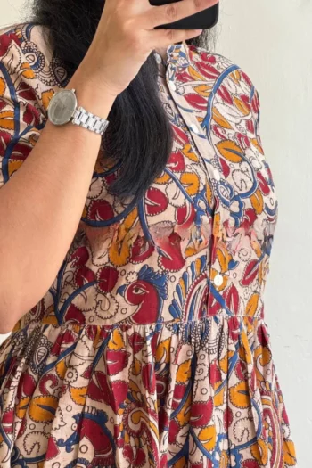 Mughal Kalamkari Maxi Dress: Soft Cotton, Feeding-Friendly