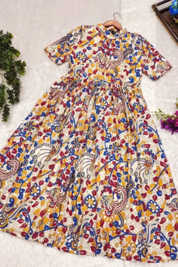 Mughal Kalamkari Maxi Dress: Soft Cotton, Feeding-Friendly