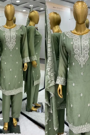 Regal Grace: Pure Chinnon Silk Embroidered Sequins Suit Set