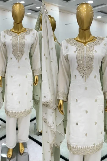 Regal Grace: Pure Chinnon Silk Embroidered Sequins Suit Set