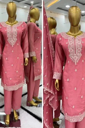 Regal Grace: Pure Chinnon Silk Embroidered Sequins Suit Set