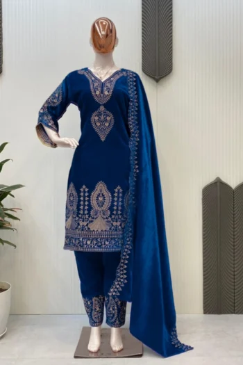 Royal Radiance: Stitched Velvet Suit with Sequins Work