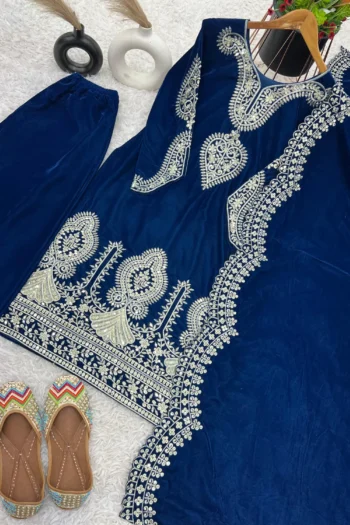 Royal Radiance: Stitched Velvet Suit with Sequins Work