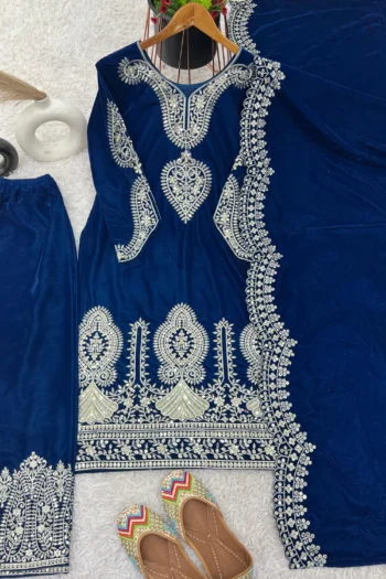 Royal Radiance: Stitched Velvet Suit with Sequins Work