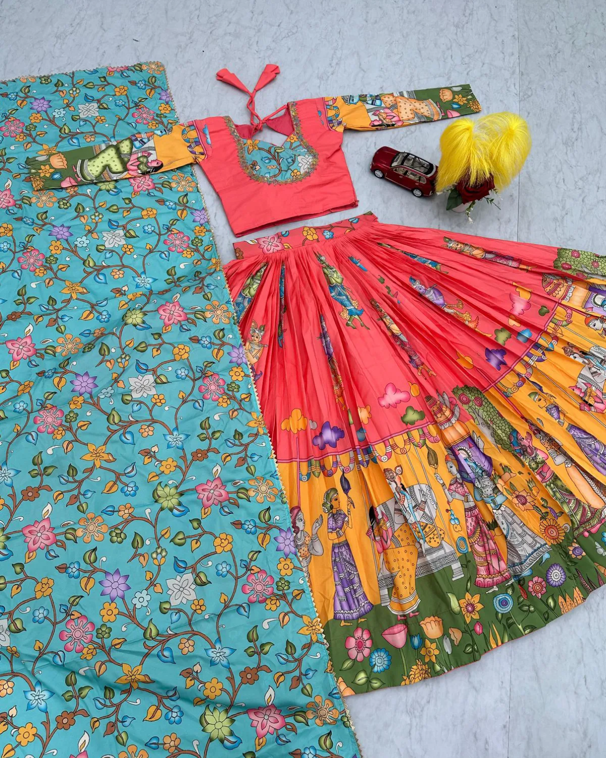Heritage Charm Kalamkari Print Lehenga Choli Set with Dupatta