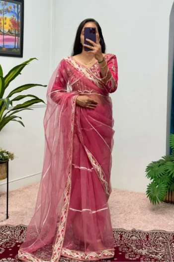 Radiance Royale: Premium Net Saree with Diamond Lace Border