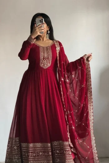 Premium Fox Georgette Party Gown with Embroidery & Sequins