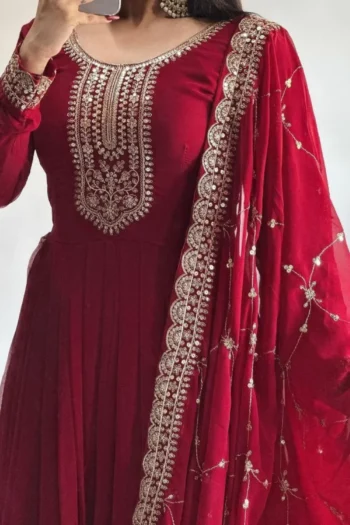 Premium Fox Georgette Party Gown with Embroidery & Sequins