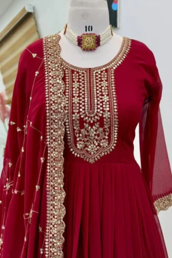 Premium Fox Georgette Party Gown with Embroidery & Sequins