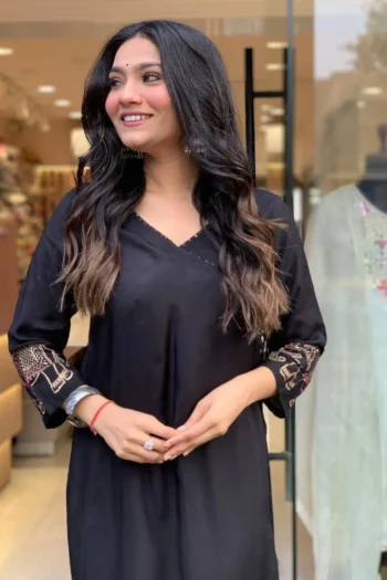 Golden Grace Black Masleen Suit with Elephant Gold Motif