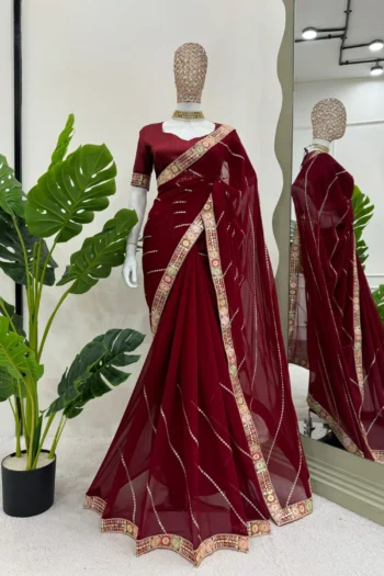 Glamour Gleam: Faux Georgette Saree with Sequin & Coding