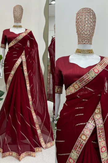 Glamour Gleam: Faux Georgette Saree with Sequin & Coding