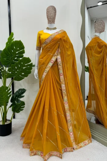 Glamour Gleam: Faux Georgette Saree with Sequin & Coding