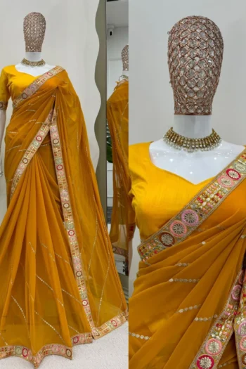 Glamour Gleam: Faux Georgette Saree with Sequin & Coding