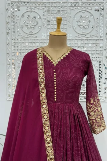 Luxury Faux Georgette Gown with Sequin Work & Embroidered Dupatta