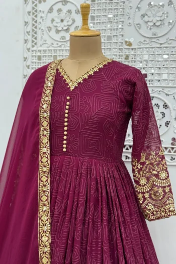 Luxury Faux Georgette Gown with Sequin Work & Embroidered Dupatta