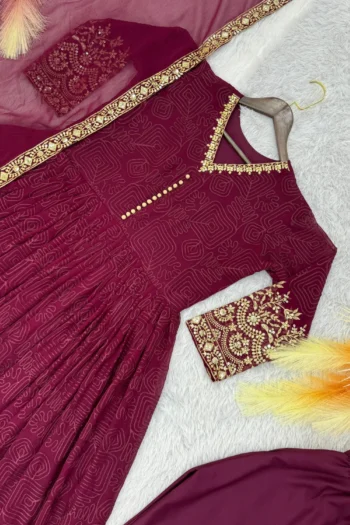 Luxury Faux Georgette Gown with Sequin Work & Embroidered Dupatta