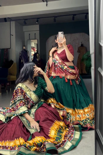 Tussar Silk Patola Print Lehenga, Foil Work & Gotta Patti Dupatta