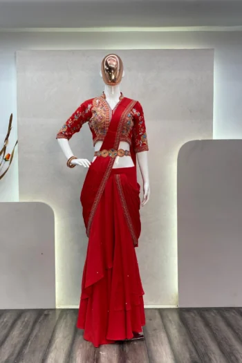 Party Wear Fiyona Silk Lehenga Saree with Ruffle Flair & Work