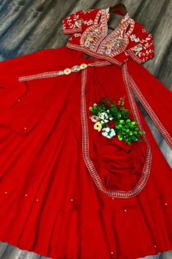 Party Wear Fiyona Silk Lehenga Saree with Ruffle Flair & Work