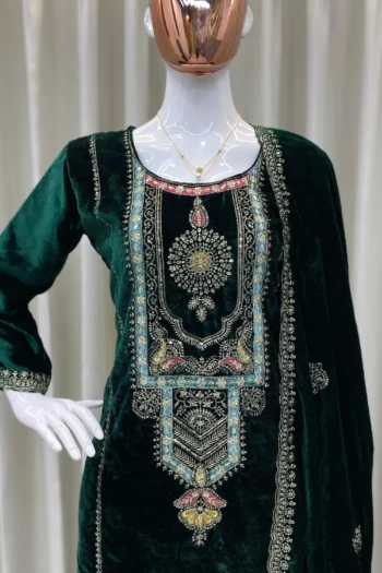 Majestic Velvet Suit: Heavy Embroidered Top, Pant, & Dupatta