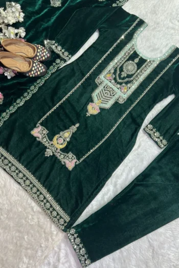 Majestic Velvet Suit: Heavy Embroidered Top, Pant, & Dupatta