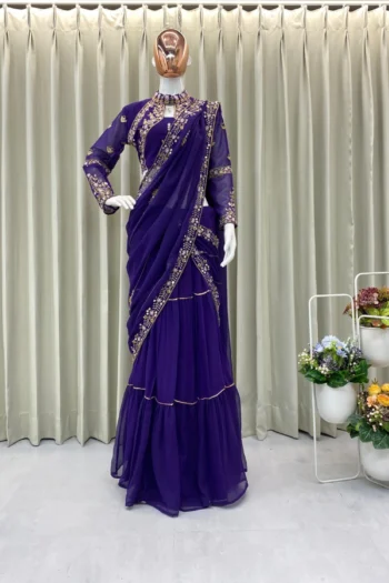 Glorious : Wedding Faux Georgette Lehenga Saree Mirror Work