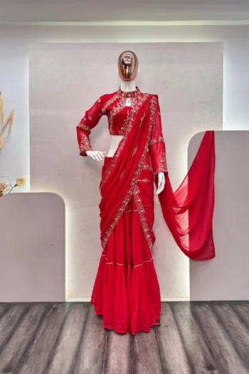 Glorious : Wedding Faux Georgette Lehenga Saree Mirror Work
